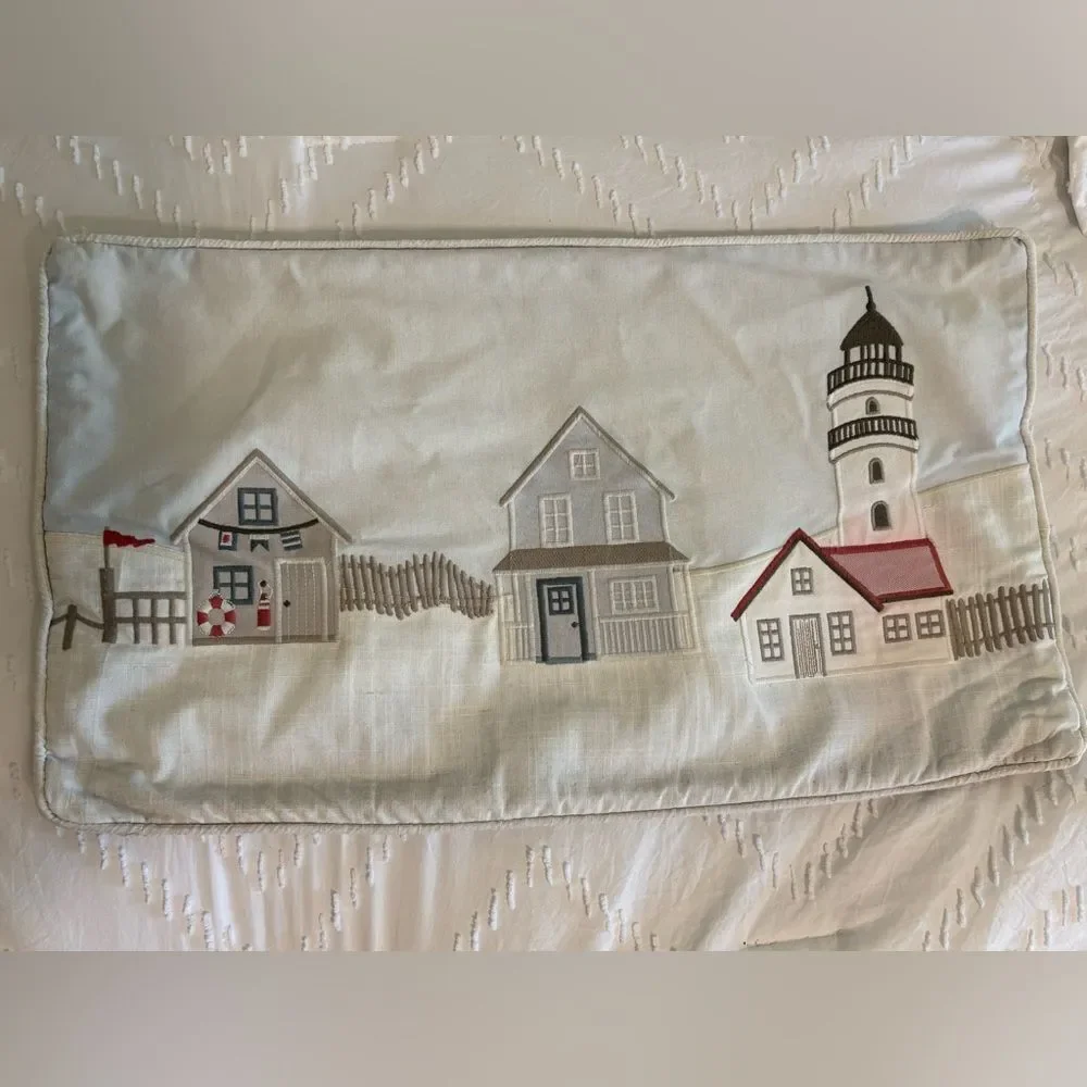 Lumbar Pillow Cover Case ONLY 13x23 Beach Houses Lighthouse Linen Cotton